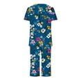 thumbnail image 4 of Summer Savings Clearance!Viikei Womens Plus Size Clearance $5,Women's Round Neck Short Sleeve Sleepshirt and Pants Sets Loungewear Pajamas with Pockets Dark Blue L, 4 of 5