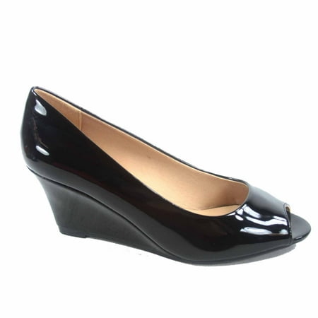 Doris-12 Women's Open Peep Toe Patent Wedge Heel Shoes