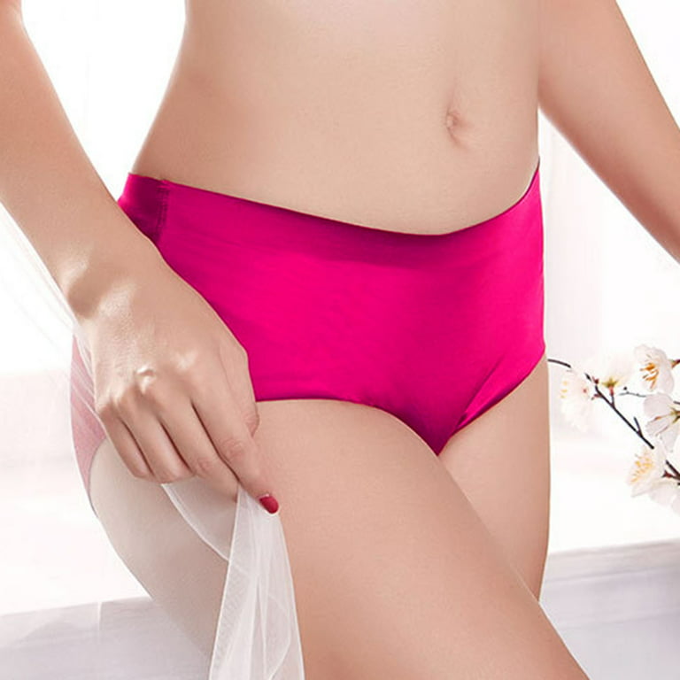 Panties for Women Solid Color Mid Waist Briefs Comfortable Glossy Seamless  Underwear 