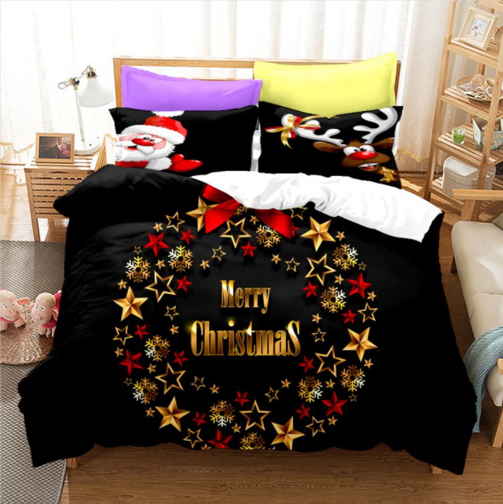 Christmas Comforter Duvet Cover Set Twin Full Queen King Size Santa
