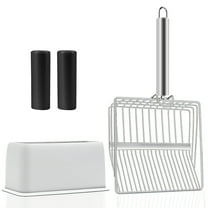 Amaopus Metal Cat Litter Scoop with Holder, Poop Scooper with Stand & 2 Rolls of Garbage Bag, Heavy Duty Stainless Steel Shovel, Kitty Quick Sifter for Easy Cleaning, Essential Item for Cat