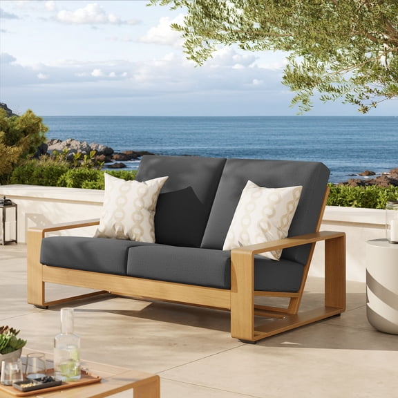 Modway Lirienne Outdoor Patio Aluminum Faux Wood Loveseat in Charcoal Natural by Modway
