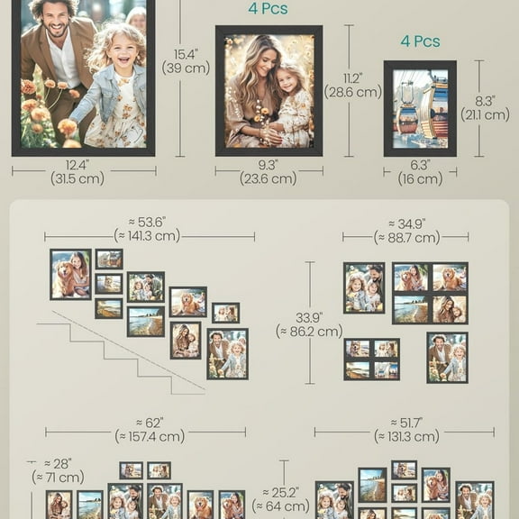 Collage Picture Frames Set of 10, Two 11x14, Four 8x10, Four 5x7, Photo Frame for Wall Gallery Decor, Table Display, Glass