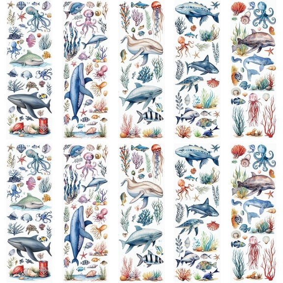 10 Sheets Rub On Transfer Sticker, Ocean Style Fish Pattern Stickers for DIY Scrapbooking Photo Albums Furniture,11.8 * 3.9in