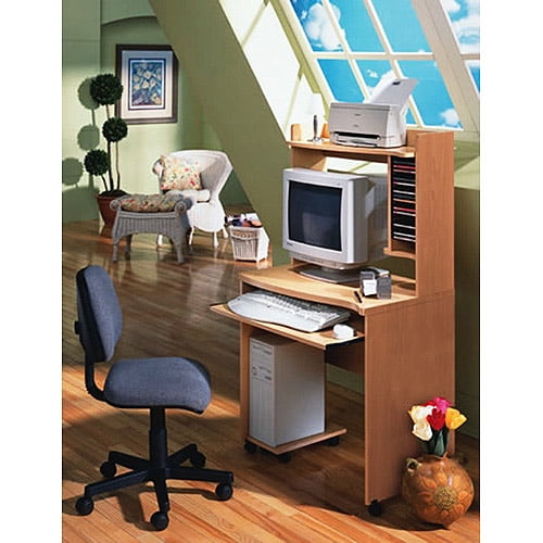 Mobile Computer Desk with Pullout Keyboard Tray, Natural