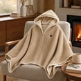 thumbnail image 4 of QISIWOLE Beige Heated Hooded Shawl Wrap For Women, 3 Heat Settings Fast Heating, 4.8 ft x 31.5 in Cotton Blend Heated Blanket, For Home Office Travel Winter Warmth, 4 of 6