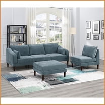 Modern 5-Piece Modular Sectional Sofa Set with Pillows - Suede-Like Morgan Fabric Mineral Color for Living Room | Grayish | Fabric | Cushion Back