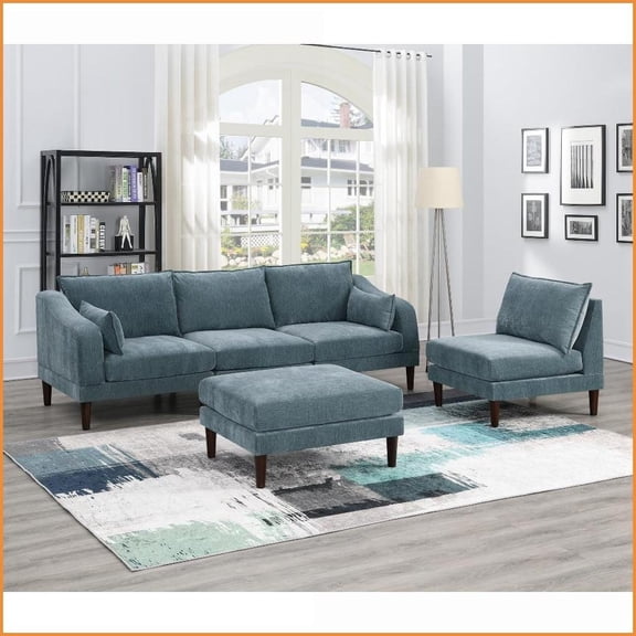 Modern 5-Piece Modular Sectional Sofa Set with Pillows - Suede-Like Morgan Fabric Mineral Color for Living Room | Grayish | Fabric | Cushion Back