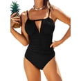 thumbnail image 1 of Charmo Women V Neck One Piece Bathing Suits Ruched Tummy Control Monokini Swimsuits, 1 of 6