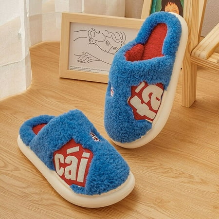 

PIKADINGNIS 2022 New Thick Sole Soft Women Home Fur Slippers Winter Warm Plush Couples Cotton Shoes Indoor Trendy and Plush Fluffy Slides
