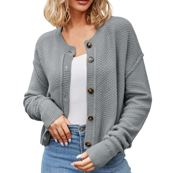 Cardigan for Women Knitted Button Lightweight Grey Cardigan Warm Sweaters Fall Outfits Cute Tops