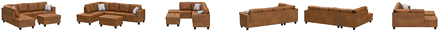 Ainehome Furniture Faux Leather Sectional Sofa Set, L Shape Living Room Couch Set (Left Hand Facing, Ginger)