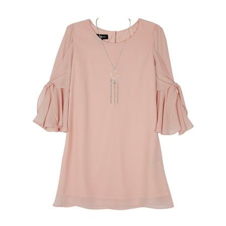 - AMY BYER 3/4 Tie Sleeve Shift Dress with Necklace (Big Girls)