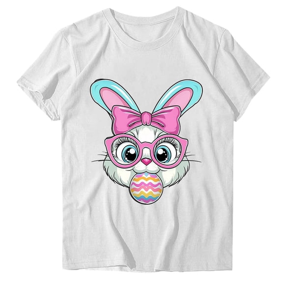 Alkepwun Easter Shirts for Women Casual Short Sleeve Crewneck Rabbit Print Summer Tops Lightweight Soft Comfort Breathable Vintage Boho Loose Tees