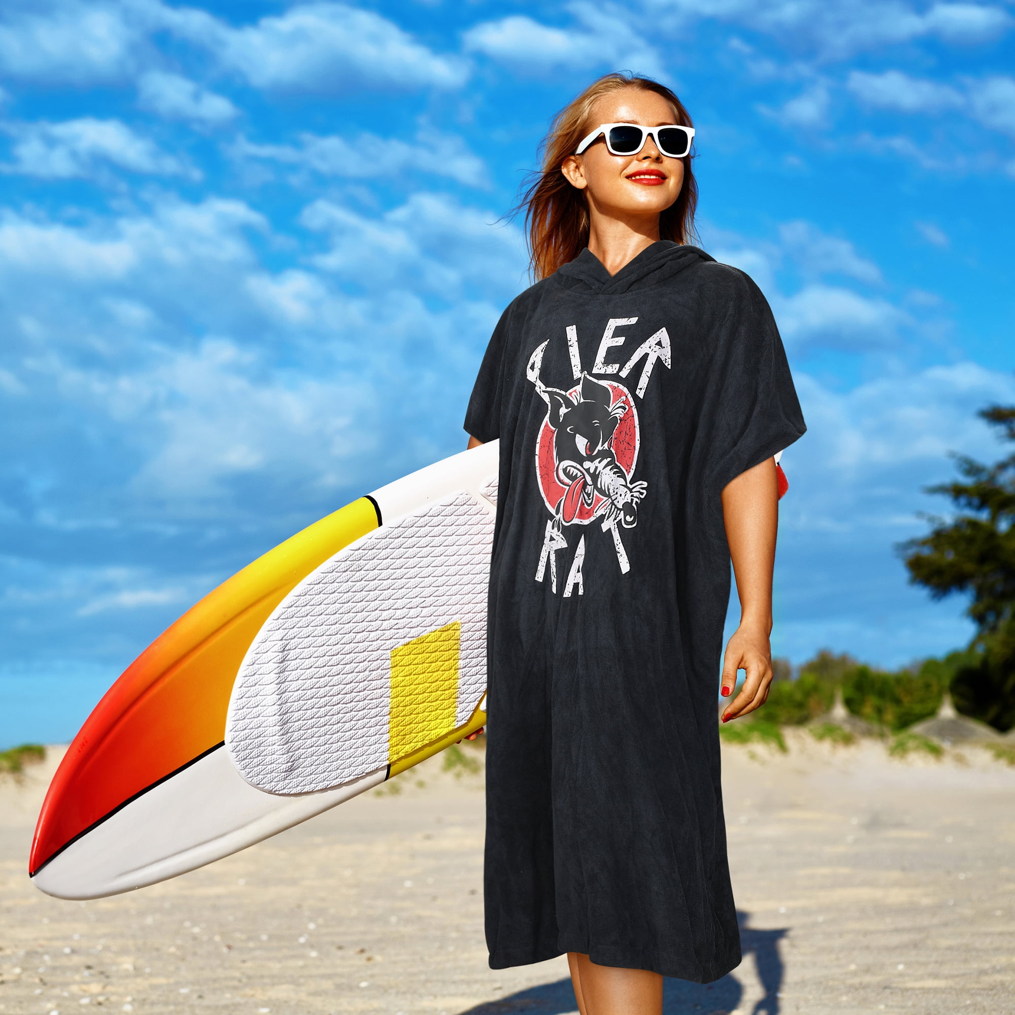 Flyingstar Surf Towel Robe, Quick Dry Beach Wetsuit Changing / Bath Robe Poncho for Surfing Swimming Bathing Unisex