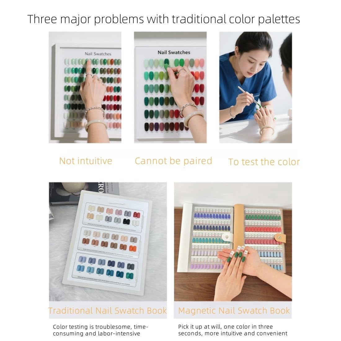 Magnetic Nail Swatches Book, 120/180/240 Nail Color Display Book, Magnet Blank Nail Organizer Storage, with Transparent Nails, Nail Art Salon Design Display Booklet for Manicurist (white,240Pc)