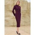 thumbnail image 3 of DARING DIVA Lapel V Neck Long Sleeve Trendy Knee Length Dress S Purple, 3 of 7