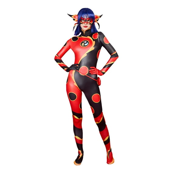 [Officially Licensed] Miraculous Dragonbug Costume Black and Red Bodysuit for Halloween, M