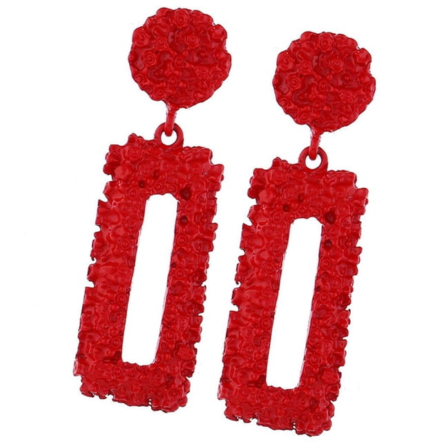 Pendientes de botón rectangular Fernando Colgante Retro Rojo