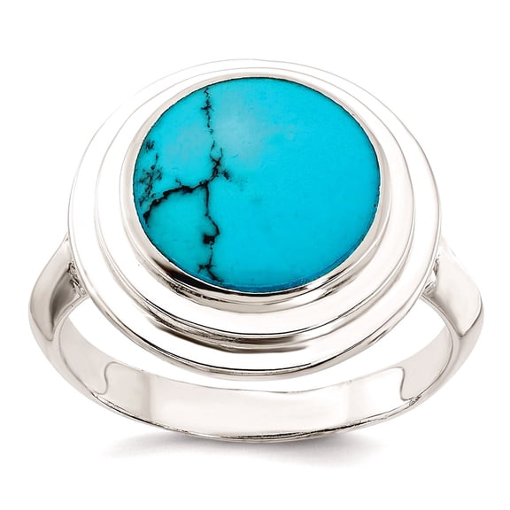 18.25mm 925 Sterling Silver Polished Round Simulated Turquoise Ring Size 6 Ring for Women