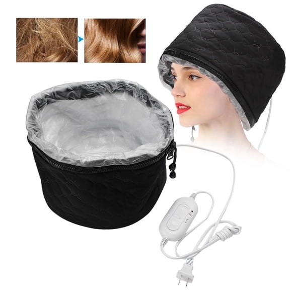 Household Electric Heating Hat Hair Steamer Cap, Adjustable Hot Oil Treatment Hat for Hair Care US Plug 110V Black