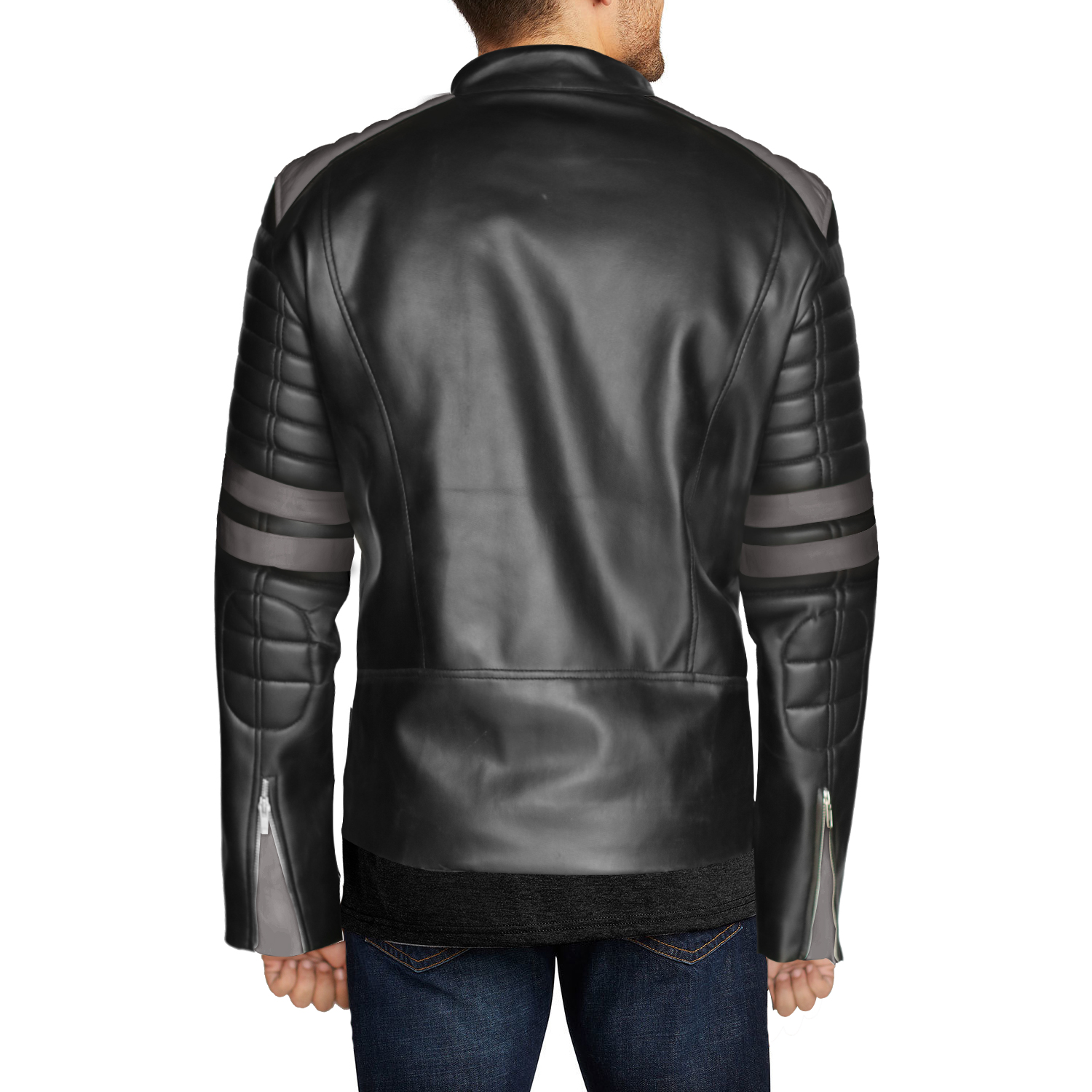 NomiLeather black leather jacket | mens leather jacket and genuine leather jacket men (Black With Grey Strip ) X-Small - image 3 of 7
