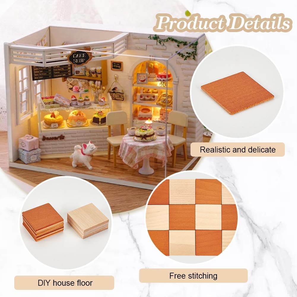 2 Bag 96Pcs Mini Flooring Tiles 1.4x1.4 Inch Double-Side Wood Floor Mosaic Floor Tile 2mm Thick Square Miniature Flooring Decoration DIY Miniature Ornaments for Miniature Scene Model