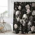 thumbnail image 6 of Polyester Fabric Halloween Skull Shower Curtain, Retro White Rose Flower Horror Fall Waterproof Bathtub Curtain Bathroom Decor Set with Hooks 36 x 72 Inches, 6 of 6