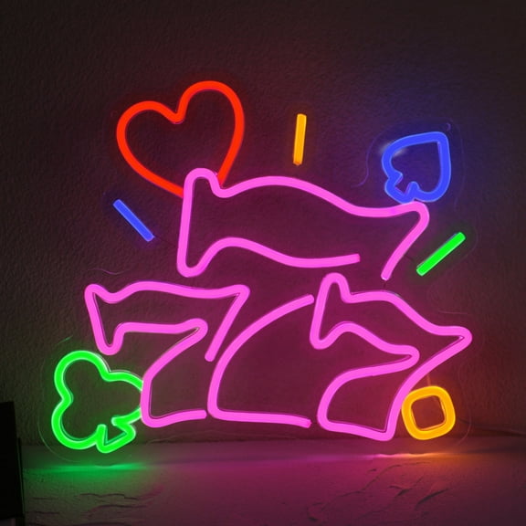 UPONRAY Lucky 7 Casino Neon Sign, 13.8×12.6 Inch Real Neon Light, Dimmable & USB Powered, Hanging & Wall Mounted, for Game Room Bar Home Decor, Gambling Theme Party, Energy Saving