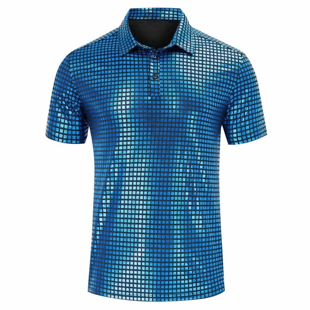 pstuiky Camisa de manga corta para hombre, Camisa de manga corta con botones y cuello abatible con purpurina de color liso para hombre camisetas de hombre xl