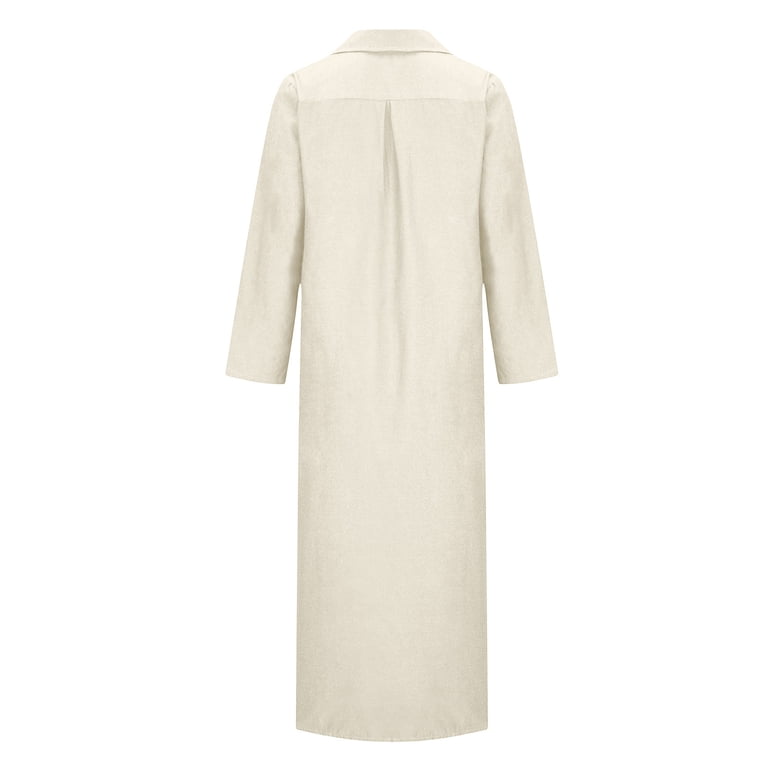 Sakmal Cotton Linen Shirt Dresses for Women White Maxi Dress Shift Long  Sleeve Collared Dresses - Walmart.com