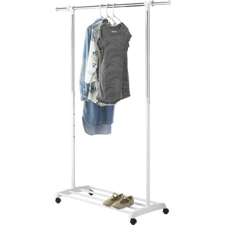 Whitmor Deluxe Adjustable Rolling Garment Rack - White & Chrome, 18.375 Lx36.25 Wx68.0 H inches