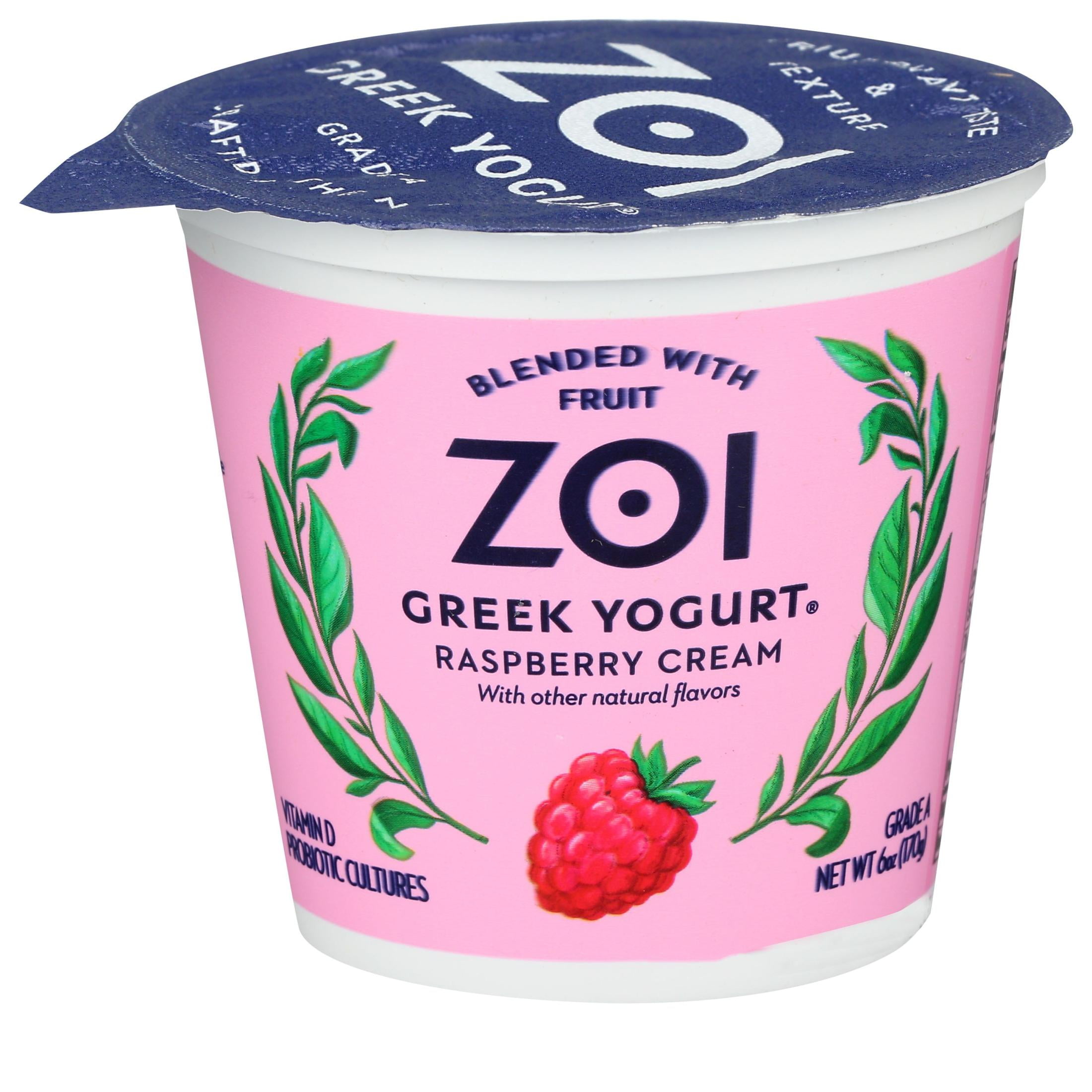 Zoi Greek Blended Raspberry Cream Yogurt, Net WT 6oz