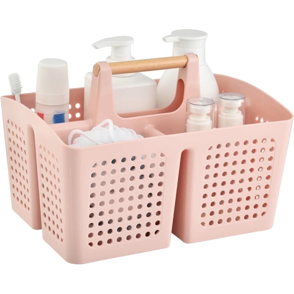 Haundry Adult Divided 3-Compartment Plastic Toy Shower Caddies, Pink