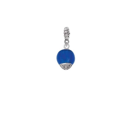 12mm Capri Blue Roller Spinner with Silvertone Lining Glass Spinner - Rope Charm Bead