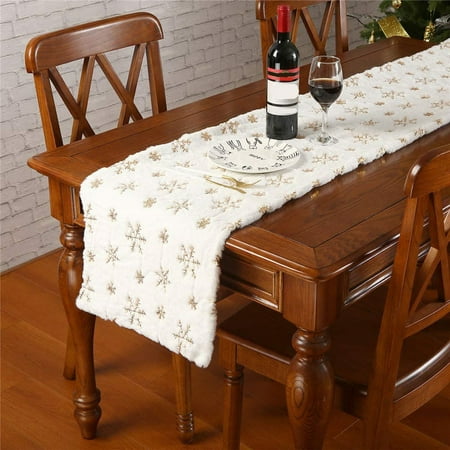 

HGWXX7 Christmas Table Runner White Plush Table Runner Restaurant Family Table Decoration Cloth Home Decor