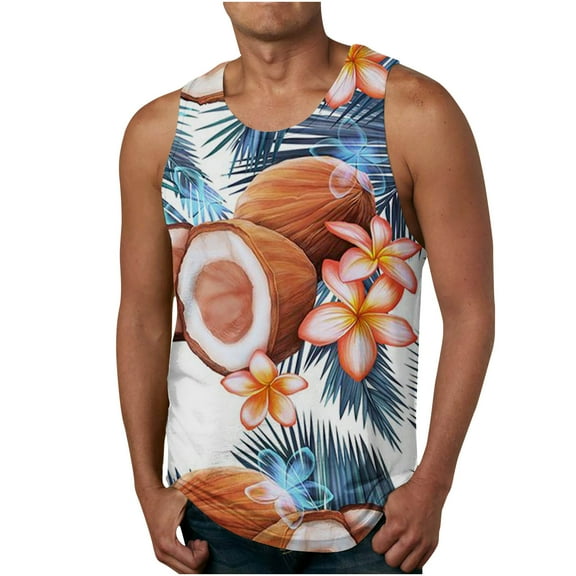 Alkepwun Beach Tank Tops Men Sleeveless Hawaiian Shirt Tropical Palm Tree Print Tee Shirt Plus Size Summer Tops