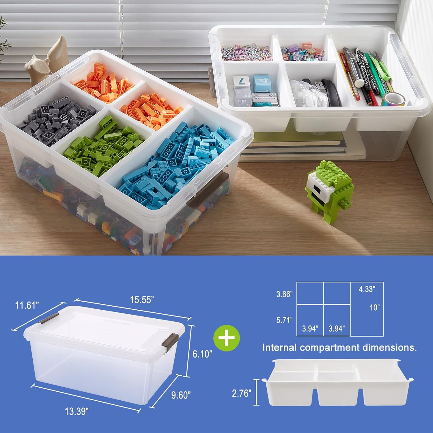 Plastic Storage Box with Removable Tray,  Organizers for Beads Tools Sewing Playdoh, White 2Pack-17QT