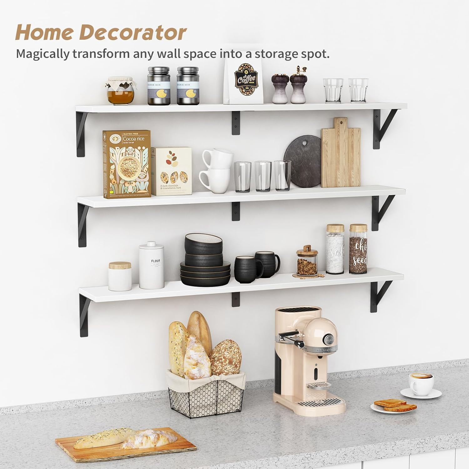 Floating Shelves 36 Inches Long 8 in Deep Set of 3, Large Wall Shelf for Bedroom Books, Heavy Duty Wide Wall Shelving for Living Room Office Kitchen Closet Organizers and Storage