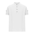 thumbnail image 2 of WREESH Men's Linen-Cotton Blended Stand Collar Henley Shirt Beach Casual Pullover Top with Chest Pocket & Breathable Short Sleeves, 2 of 5