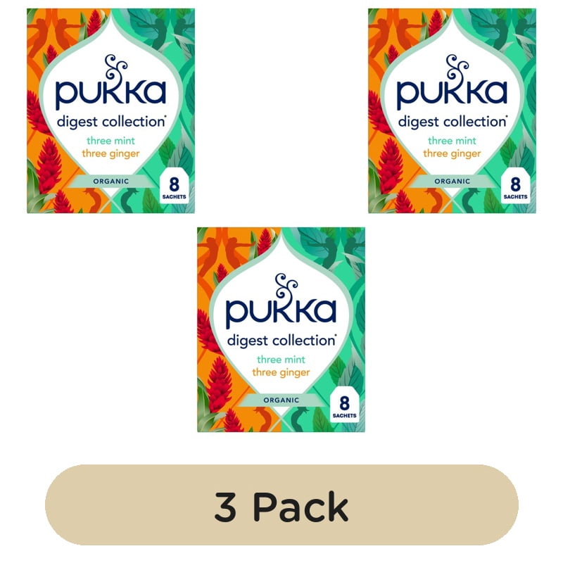 Pukka Organic Digest Collection Herbal Tea with Mint & Ginger 8's, British Import (Pack of 3)