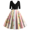 thumbnail image 3 of LWavelet Women's 3/4 Sleeve Scalloped Neck Fit-and-Flare Dress, Bunny & Easter Egg Basket Print with Satin Bow Belt for Easter & Party Outfits Complexion XL, 3 of 4