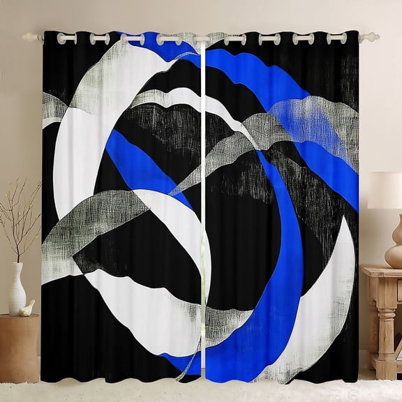 Erosebridal Blue Circle Curtains and Drapes (38Wx54L),Geometric Stripes Blackout Curtains for Bedroom,Round Lines Curtains Pack of 2 (38Wx54L),Abstract Bedroom Decorative