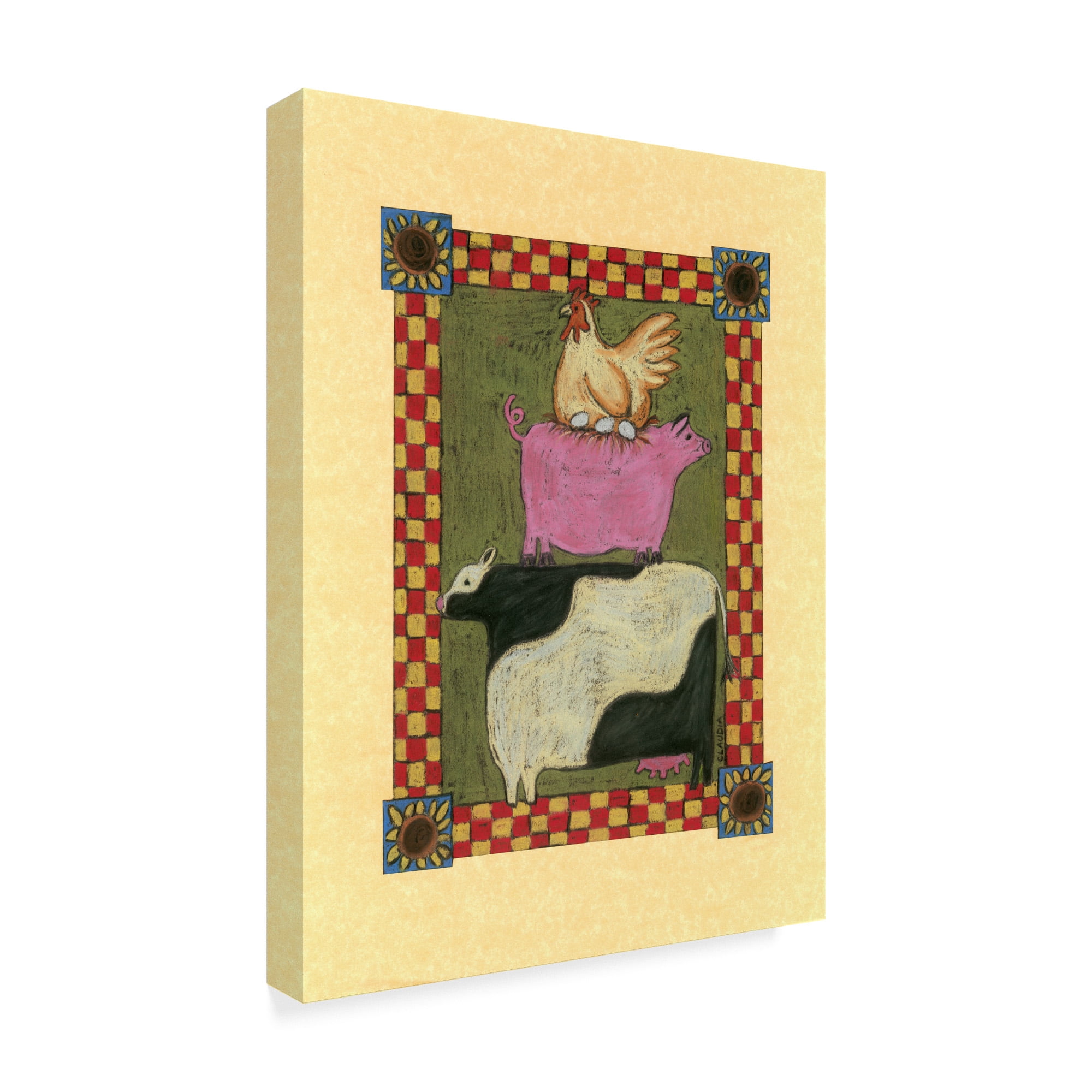Trademark Fine Art 'Chicken Pig Cow Stacked' Canvas Art by Claudia Interrante