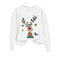 thumbnail image 4 of zaveiop Christmas Reindeer Print Jumper Women's Long Sleeve Crew Neck Pullover Sweatshirt Cozy Holiday Fashion Tops (Z4-White, S), 4 of 5