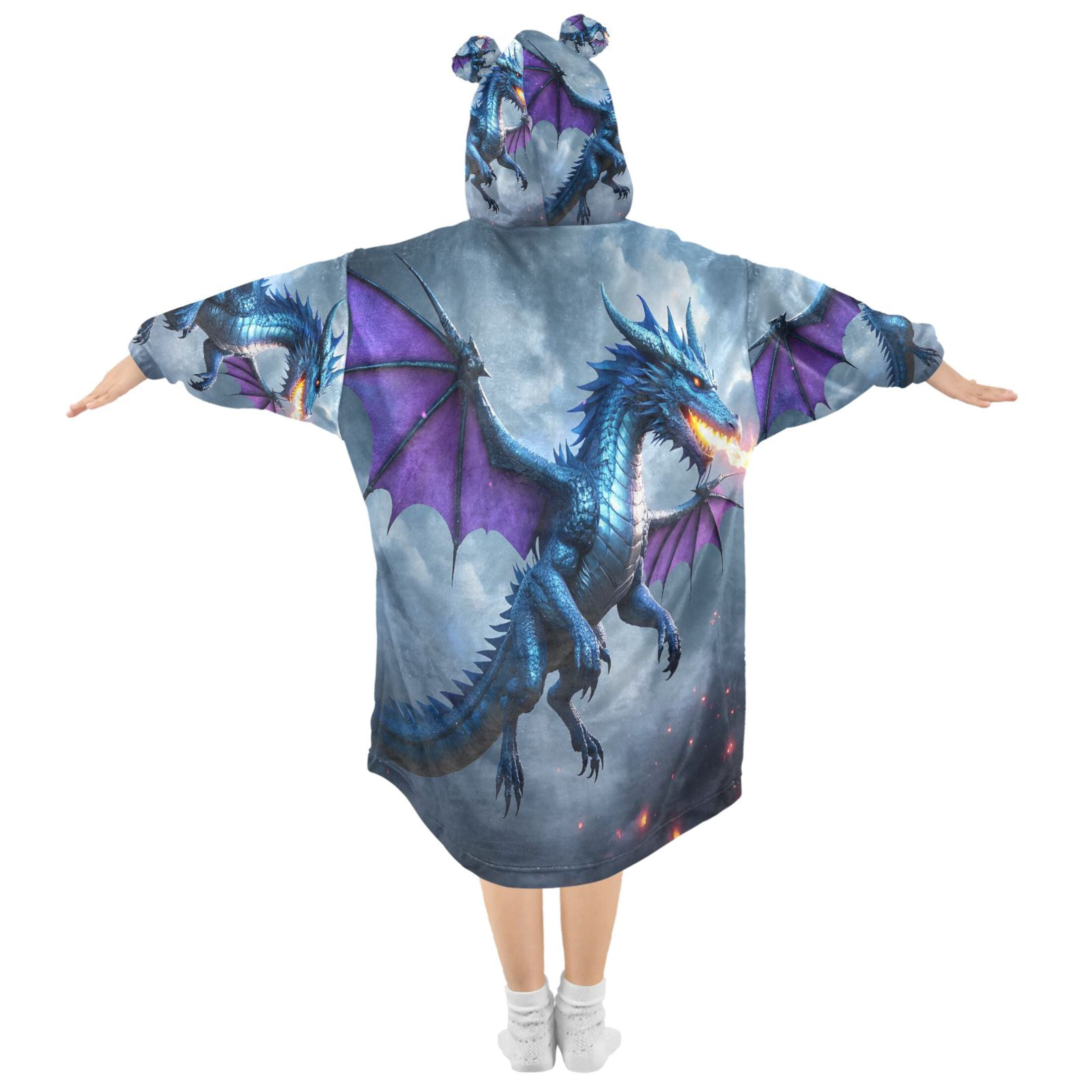 joogoo Wearable Blanket Hoodie Dragon Flying for Flannel Sherpa Pocket 3-14 YR M