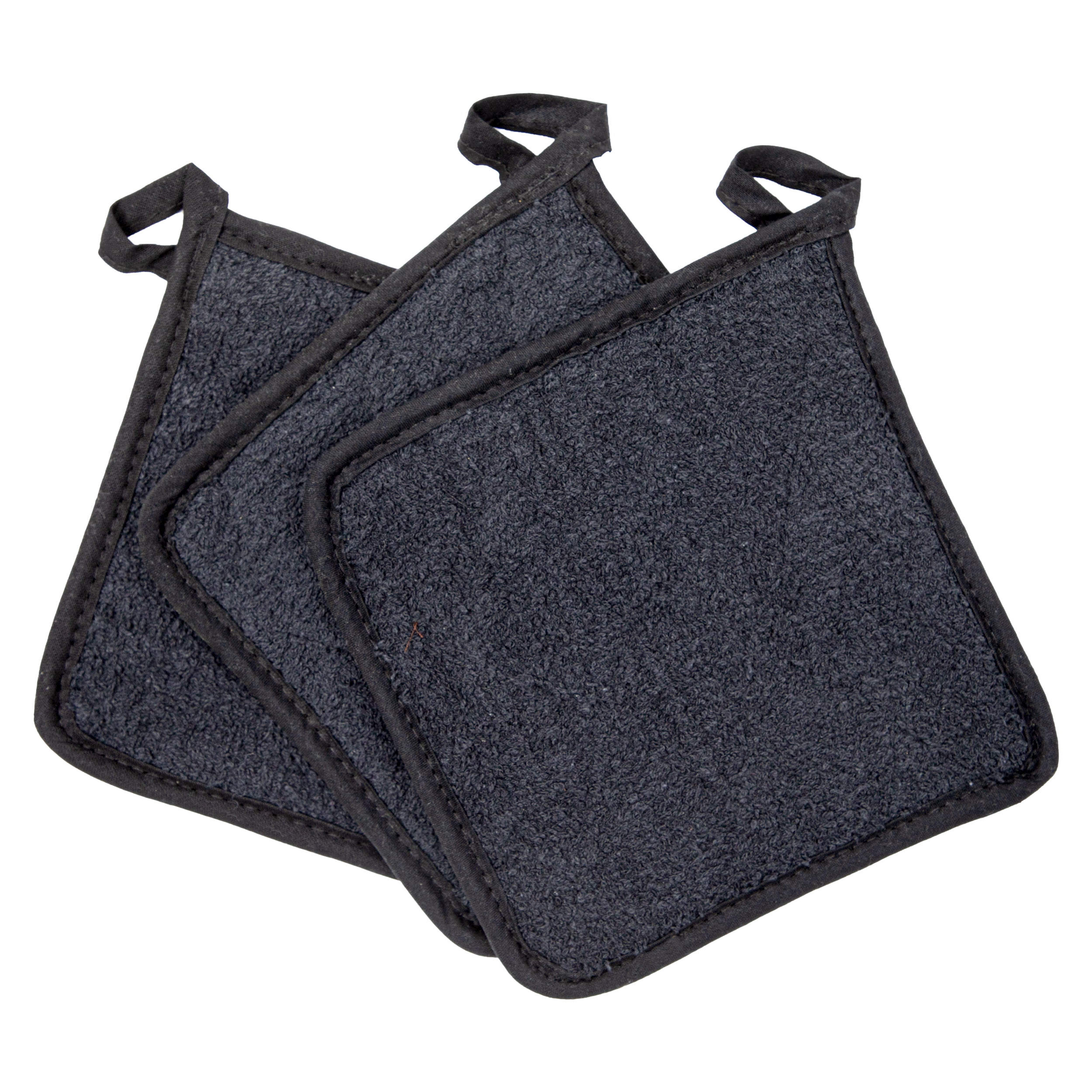 Arkwright Kitchen Pot Holders (Bulk Case of 144), 7"x7", 100% Cotton, Soft & Heat Resistant, Black