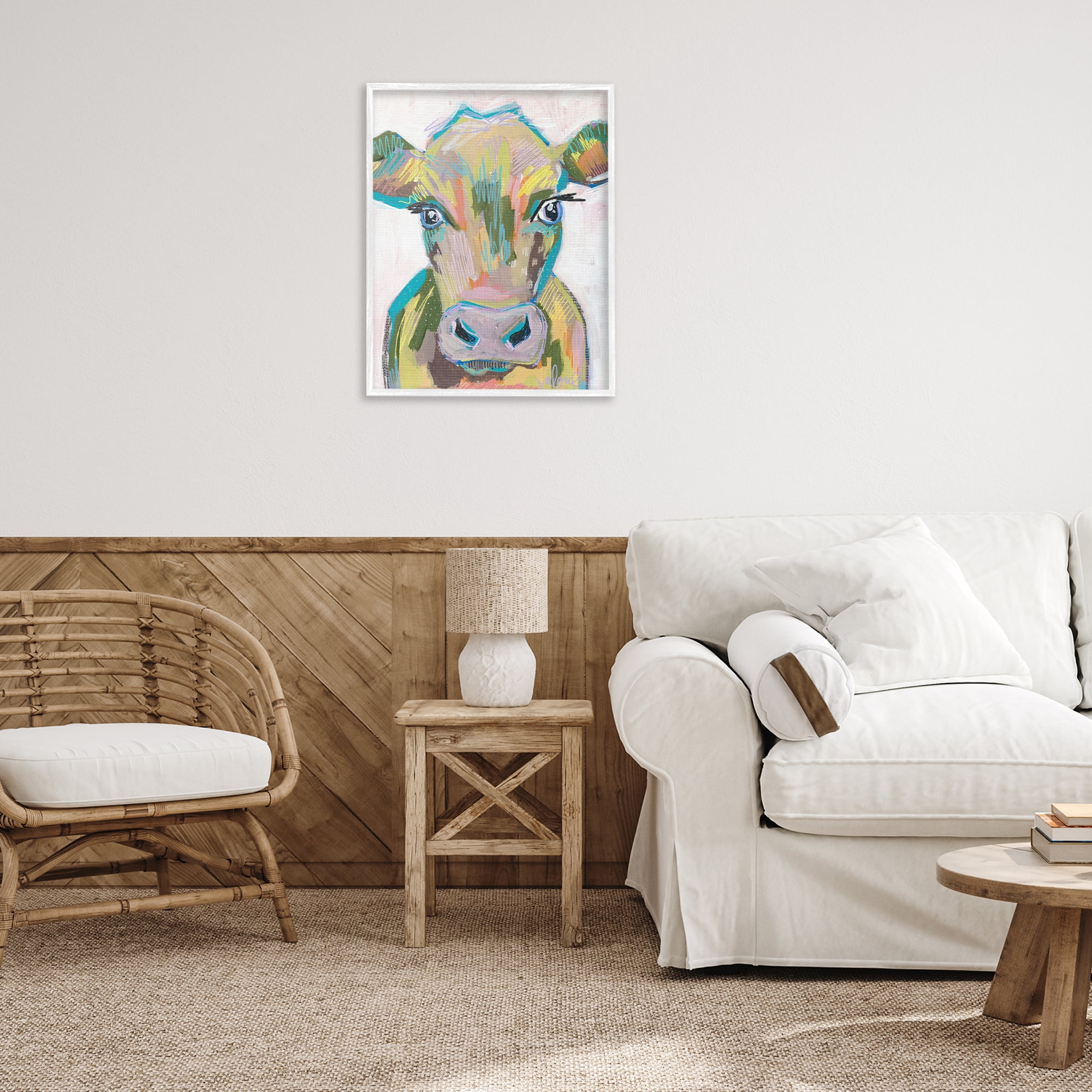 Stupell Industries Vivid Cow Visage Animals & Insects Painting White Framed Art Print Wall Art, 24 x 30
