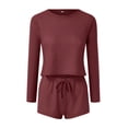 thumbnail image 3 of Siilsaa Womens Waffle Knit Pajama Sets Long Sleeve Top and Shorts Matching Lounge Set Loungewear Sweatsuit with Pockets Red,XL, 3 of 5