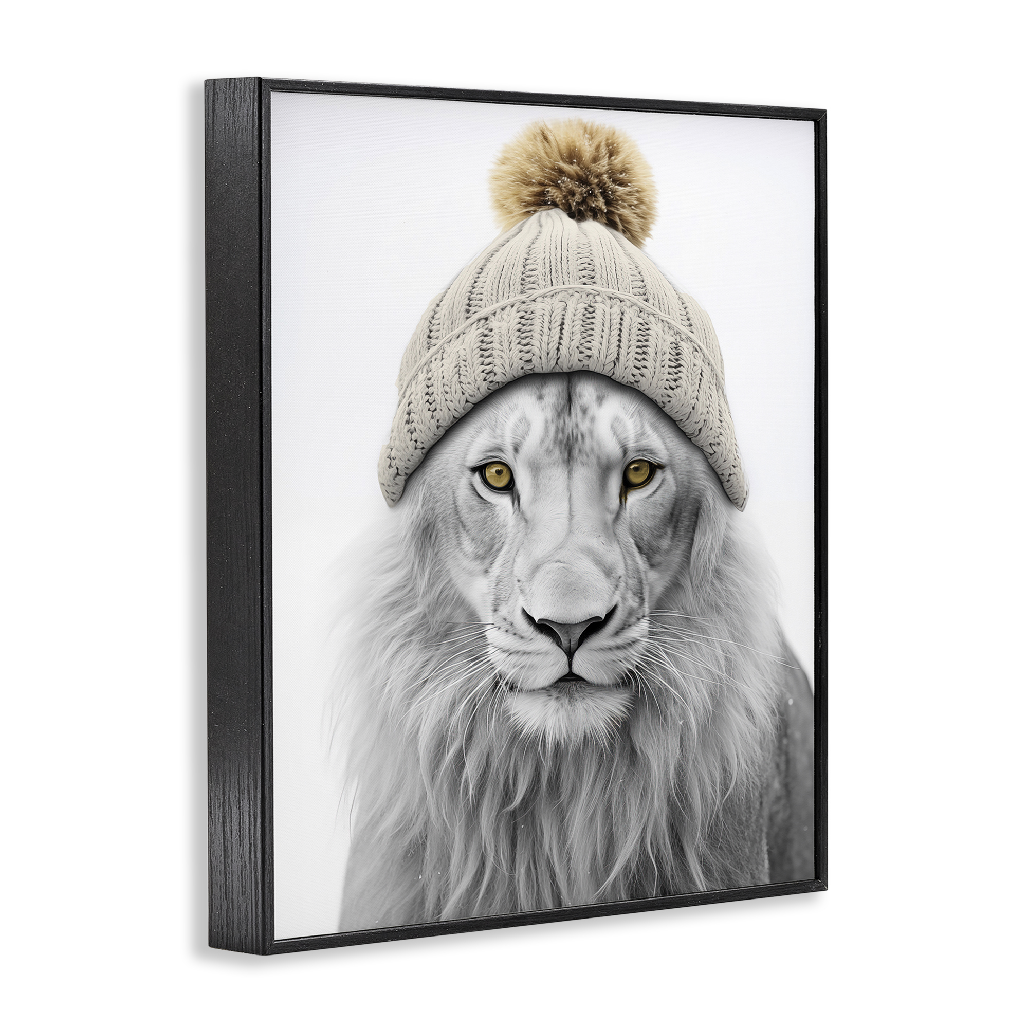 Stupell Industries Lion in Winter Hat Animals & Insects Painting Black Framed Art Print Wall Art, 11 x 14